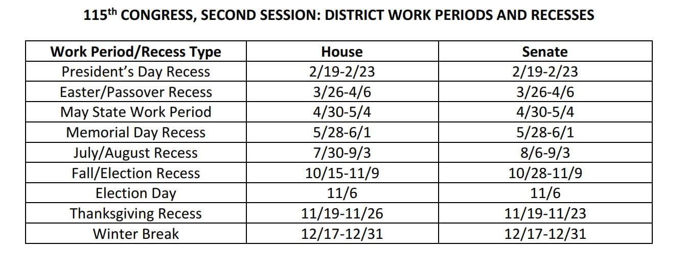 Congressional District Work Schedule for Fall 2018 Employee Owned
